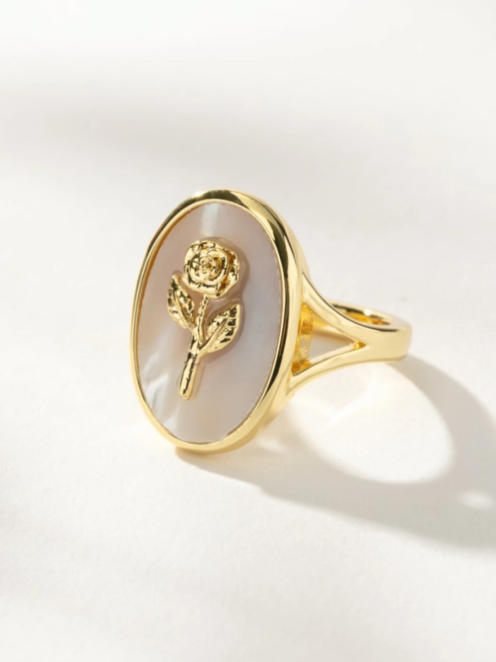 Uncommon James Gold-Tone Ring with Blush Pink Shell Accent Size 8